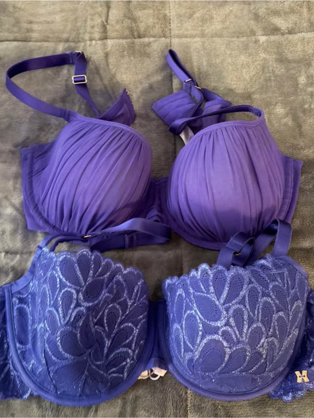 Plunge Lace & Ruched Push-Up Bra Duo in Purple - Women Intimates